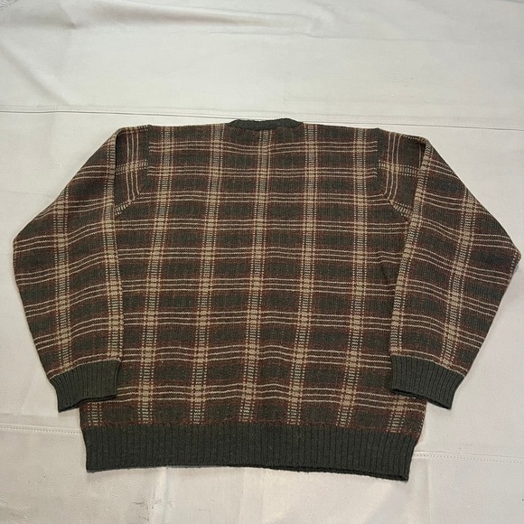 VTG Polo Ralph Lauren Men XL Plaid Check Crew Neck Sweater 100% Wool Brown-4532 - Picture 8 of 10